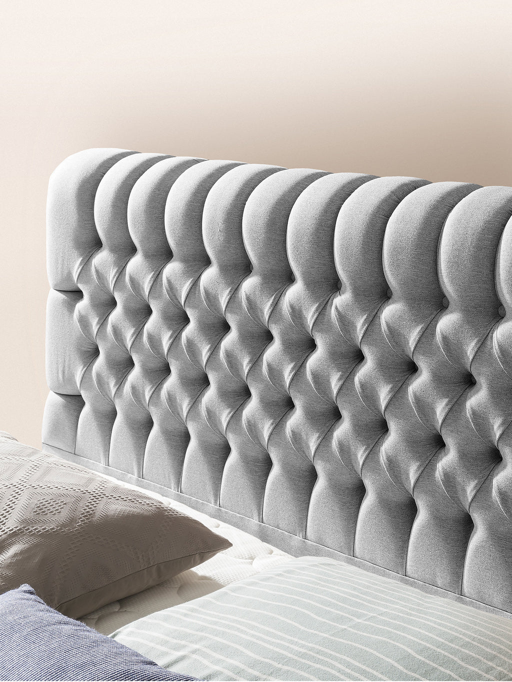 Webstoff Boxspringbett mit Stauraum Hellgrau CHESTER