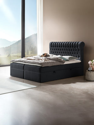 Webstoff Boxspringbett mit Stauraum Schwarz CHESTER