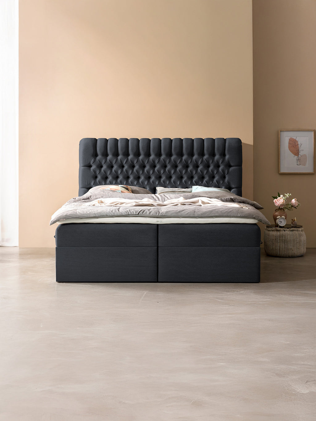 Webstoff Boxspringbett mit Stauraum Schwarz CHESTER