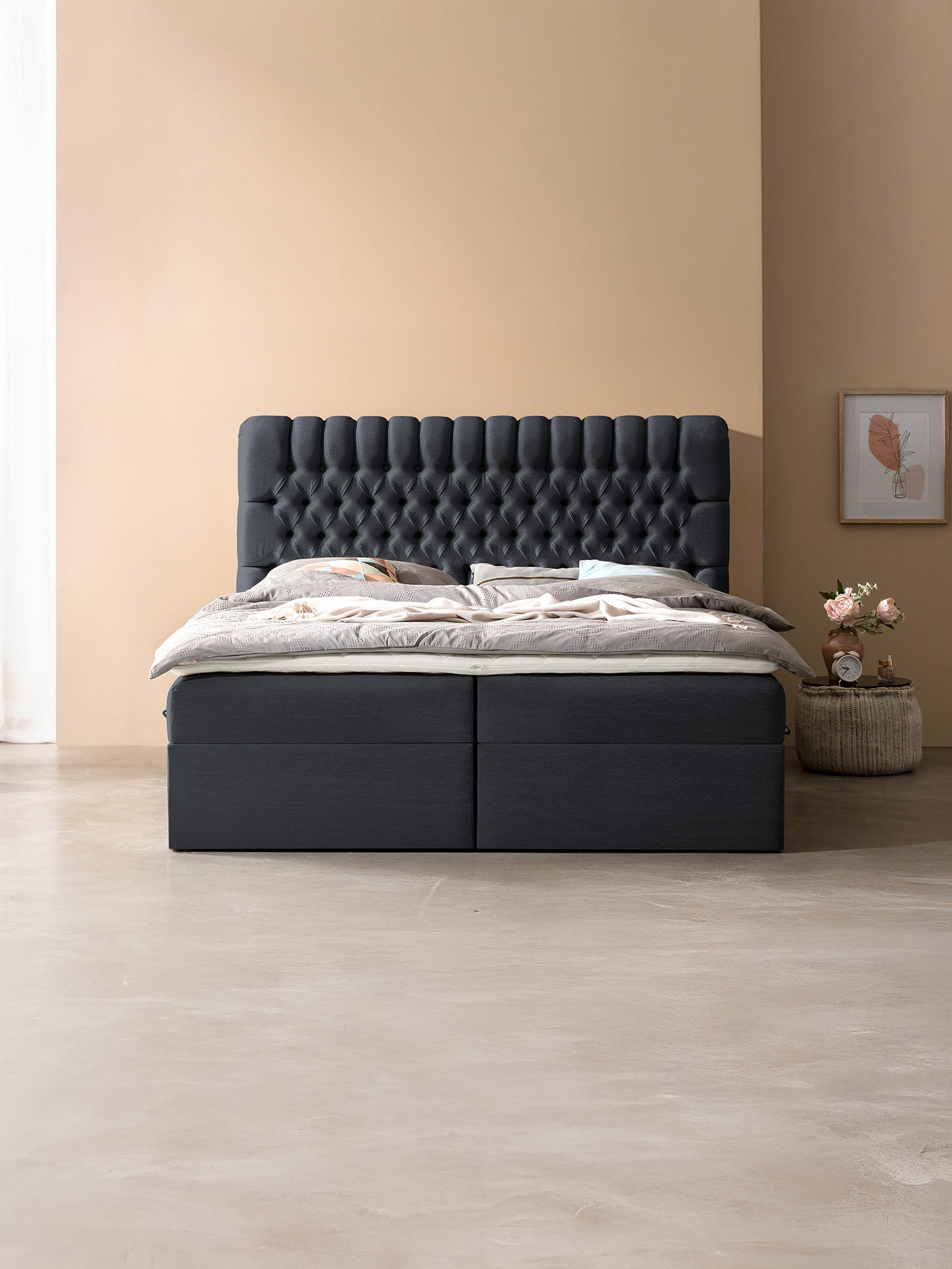 Webstoff Boxspringbett mit Stauraum Schwarz CHESTER