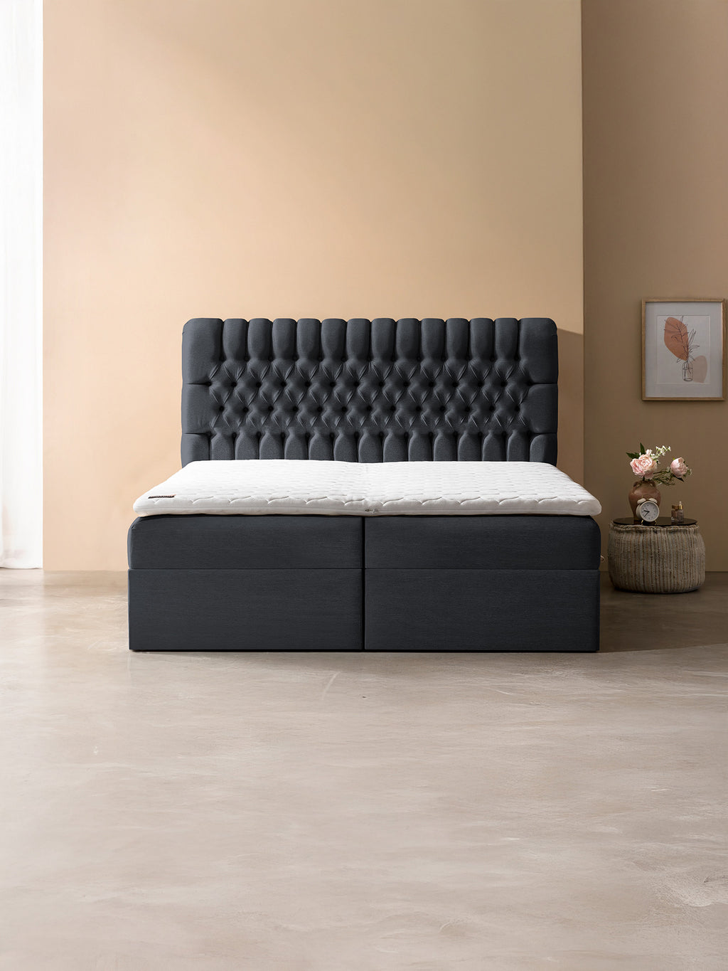Webstoff Boxspringbett mit Stauraum Schwarz CHESTER