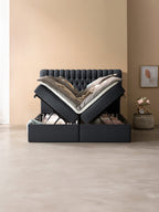 Webstoff Boxspringbett mit Stauraum Schwarz CHESTER