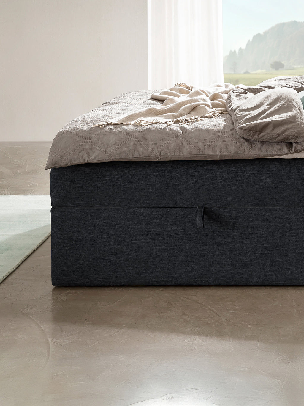 Webstoff Boxspringbett mit Stauraum Schwarz CHESTER