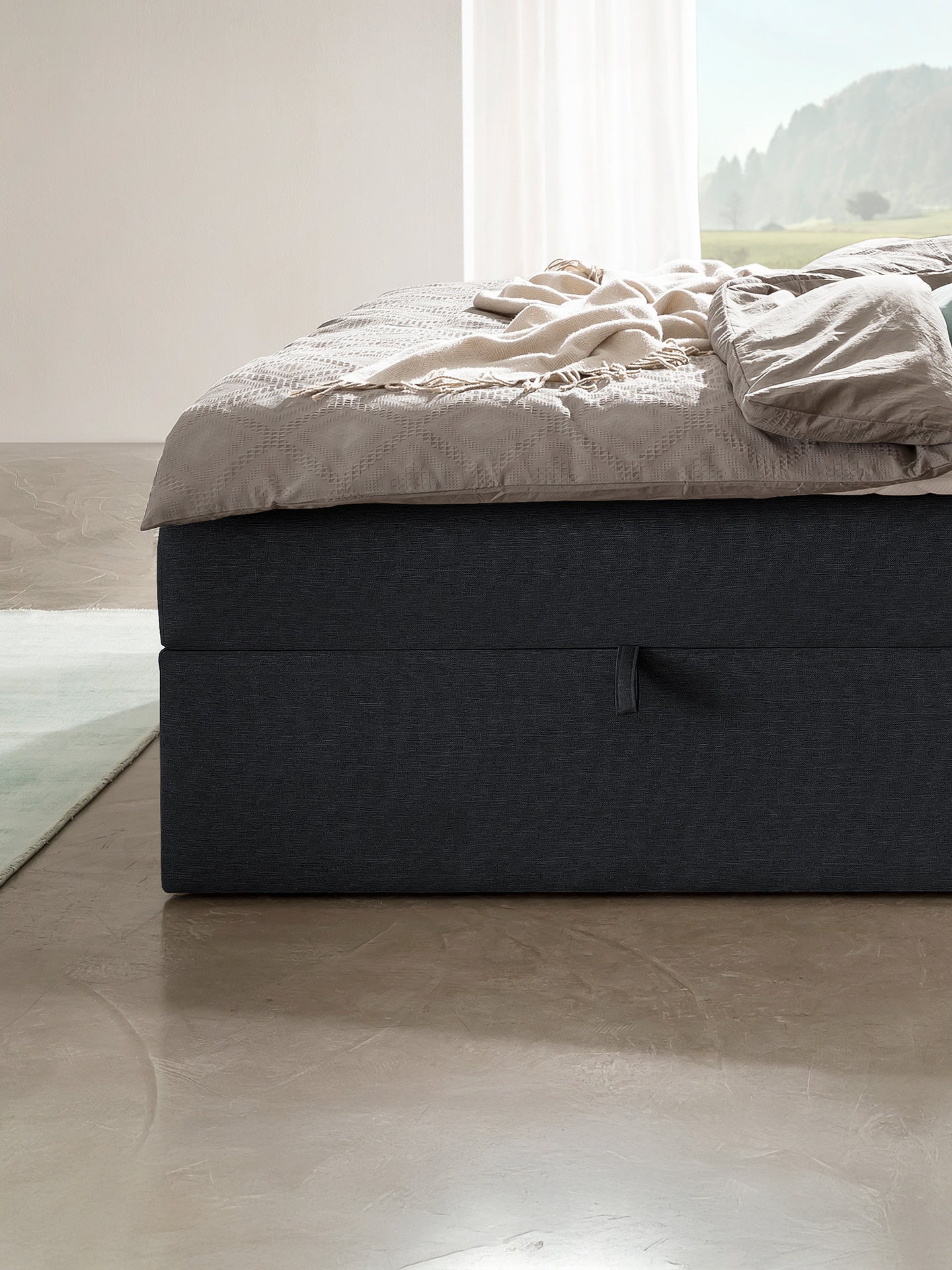 Webstoff Boxspringbett mit Stauraum Schwarz CHESTER