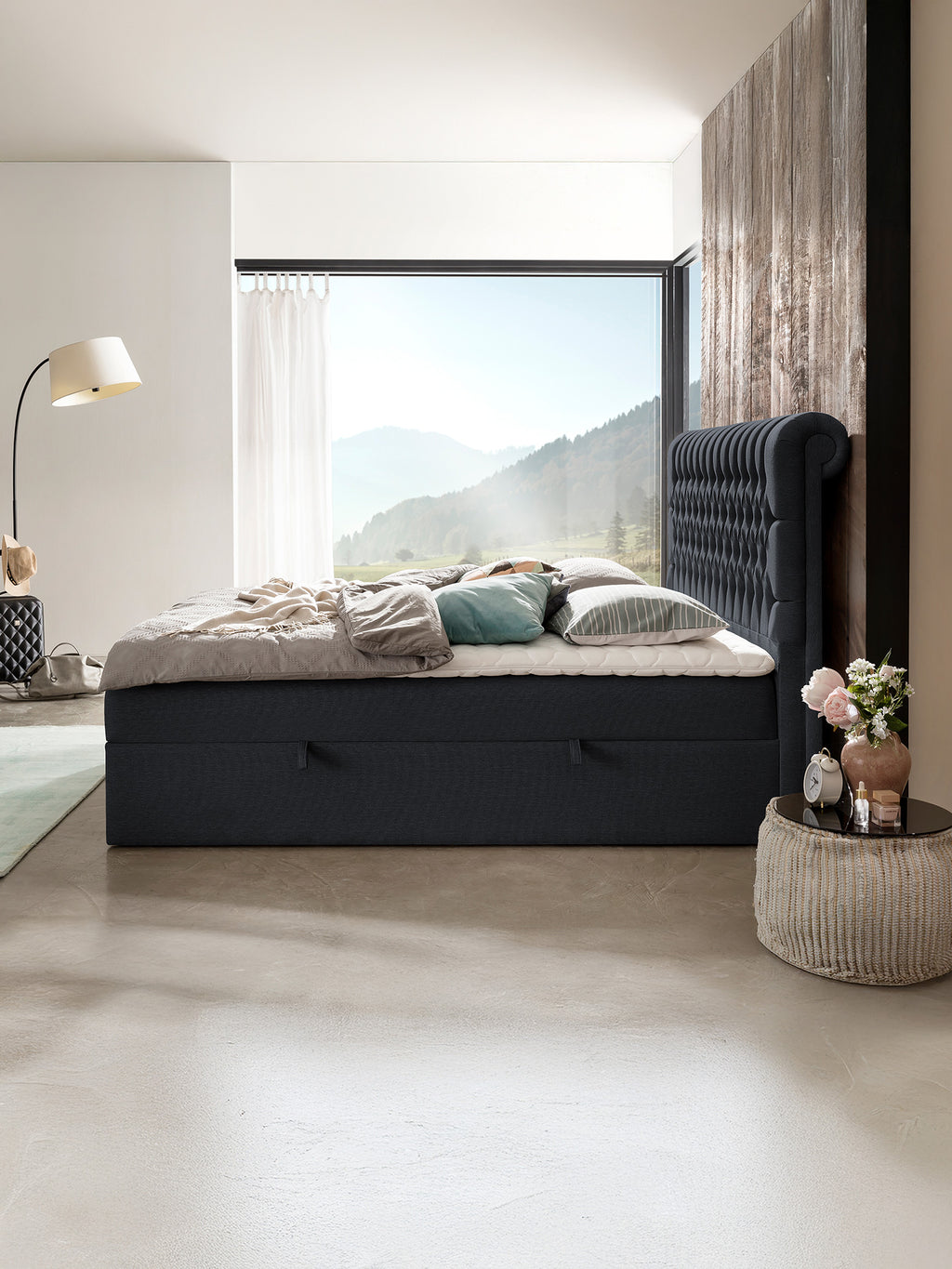 Webstoff Boxspringbett mit Stauraum Schwarz CHESTER