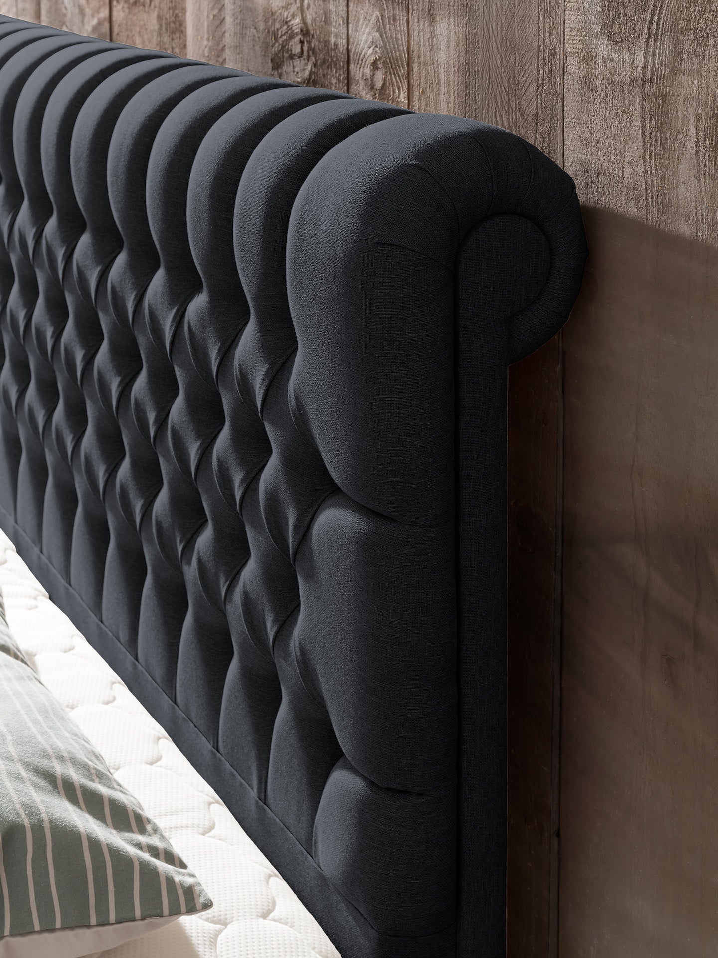 Webstoff Boxspringbett mit Stauraum Schwarz CHESTER