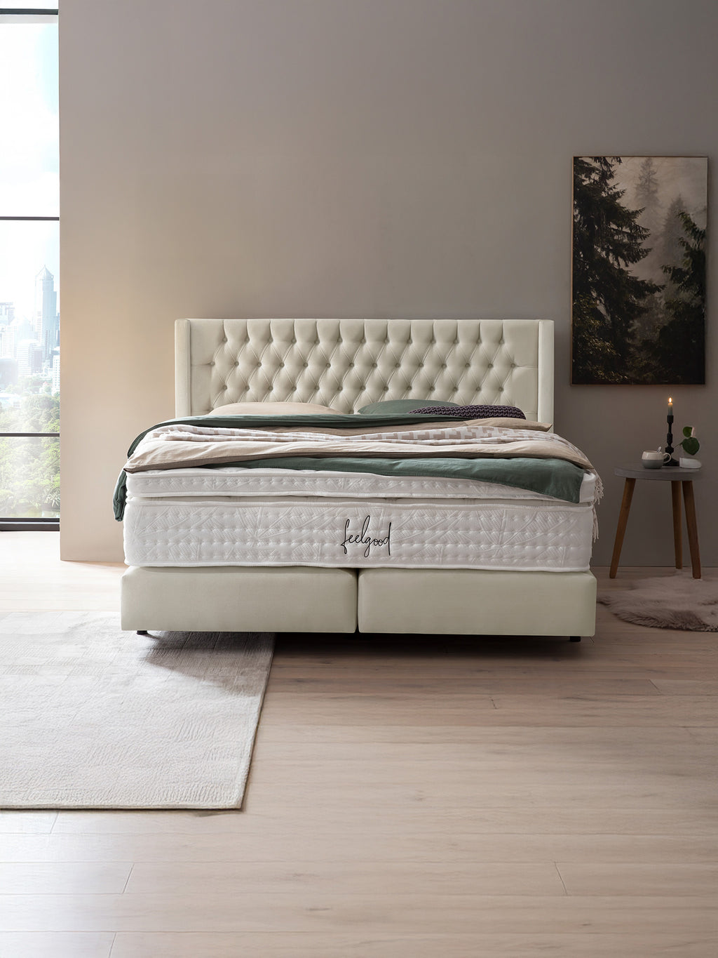 Samt Boxspringbett Creme FLORIDA