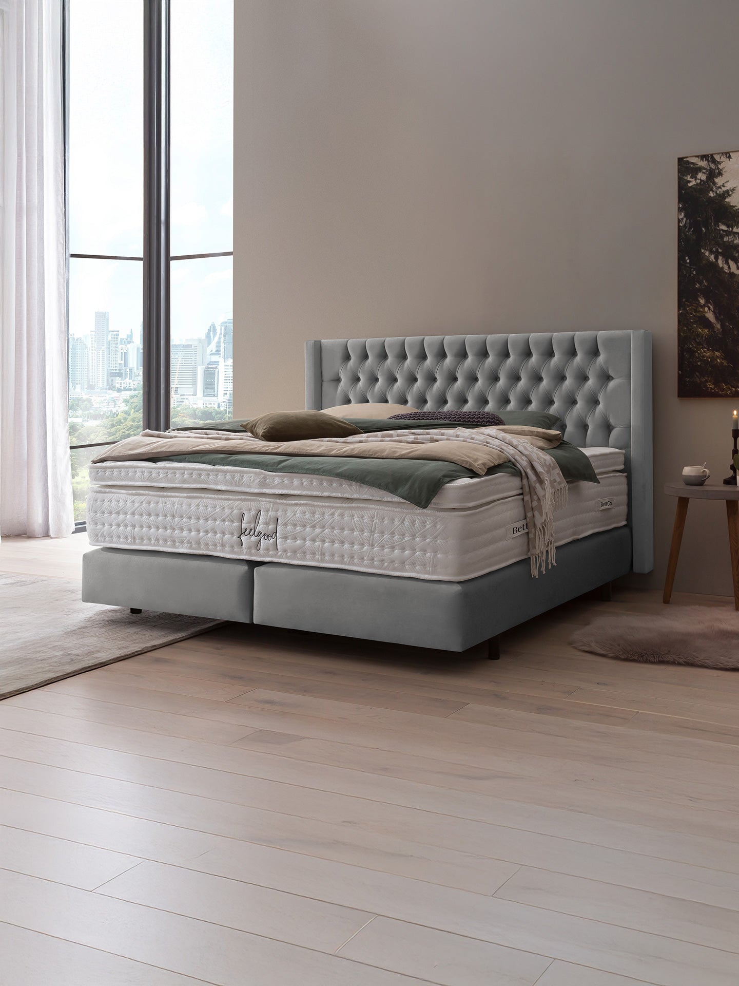 Samt Boxspringbett Grau FLORIDA