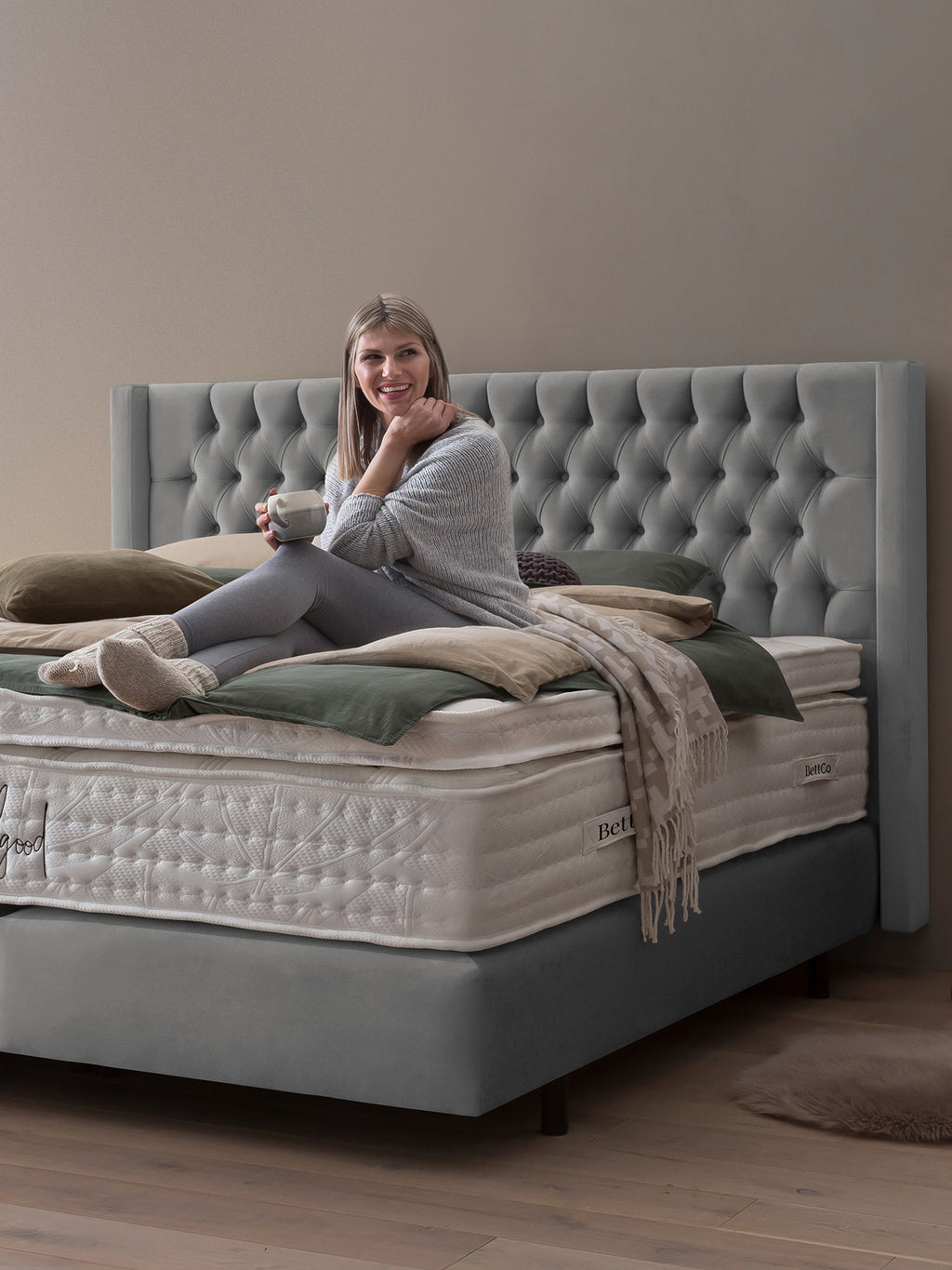 Samt Boxspringbett Grau FLORIDA