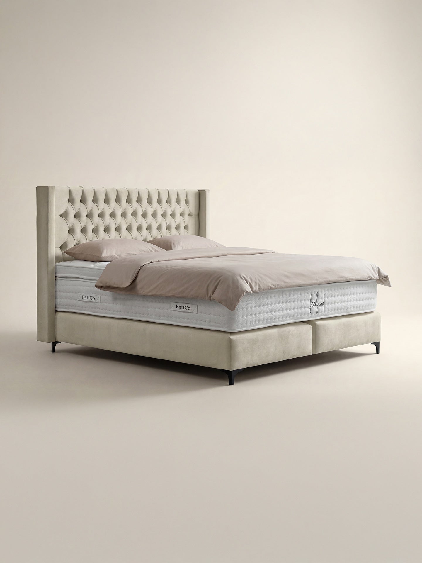 Velours Boxspringbett Creme FLORIDA