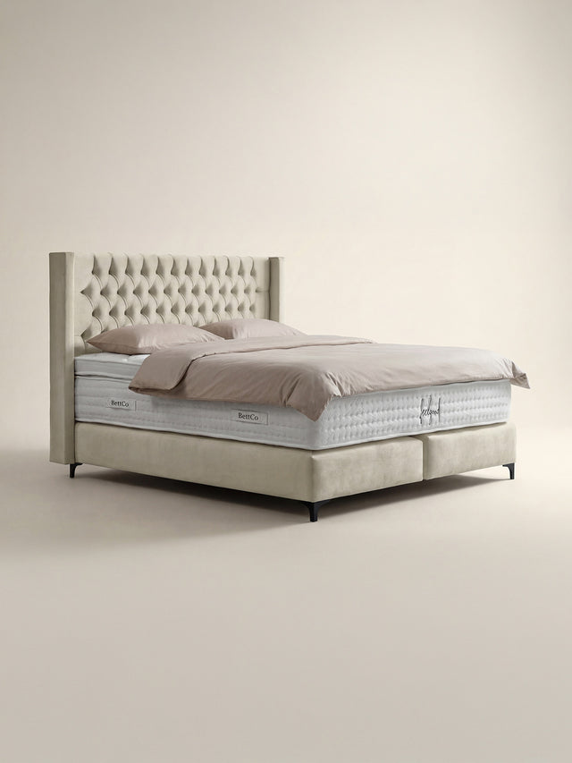 Velours Boxspringbett Creme FLORIDA