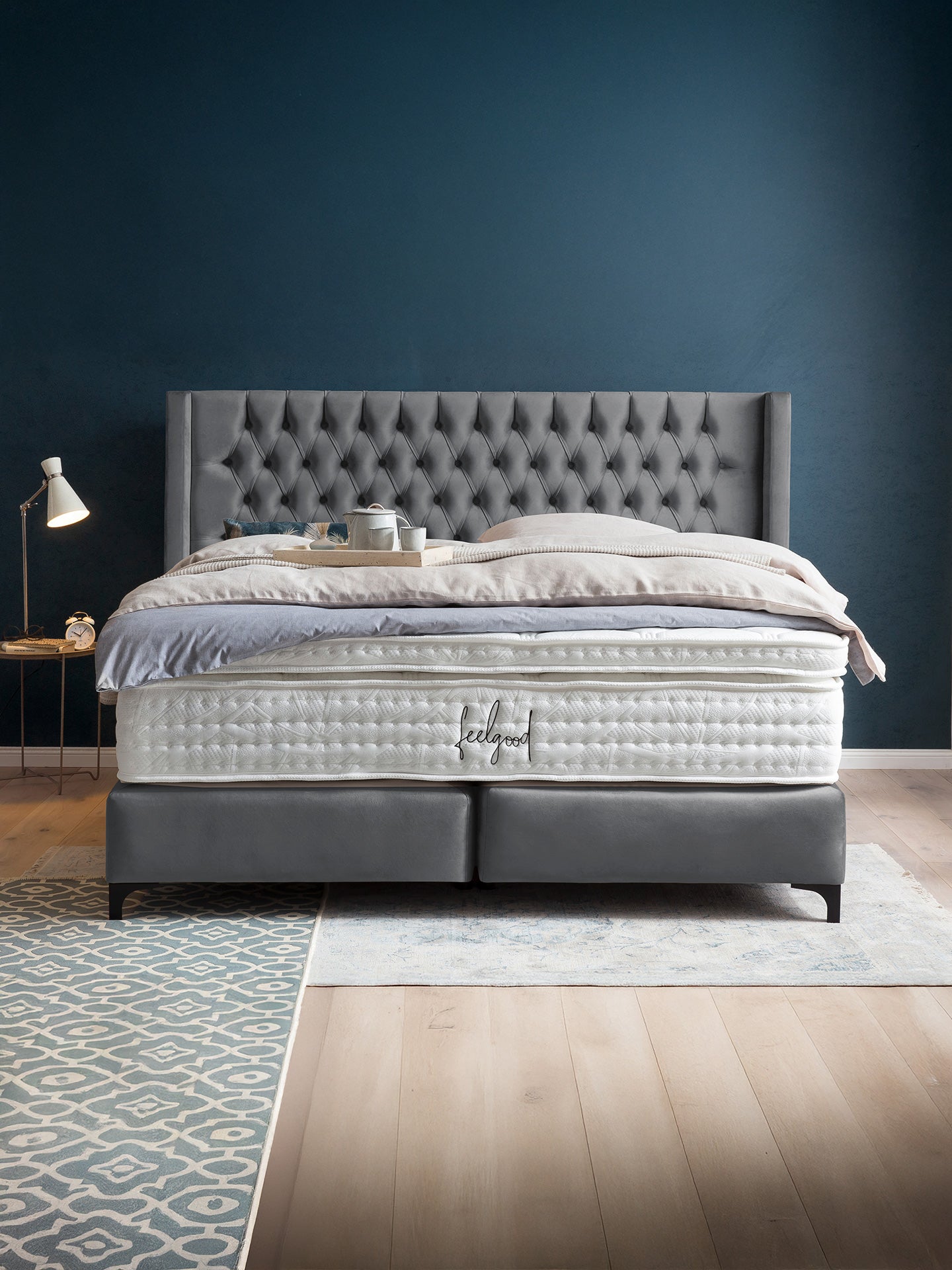 Velours Boxspringbett Dunkelgrau FLORIDA