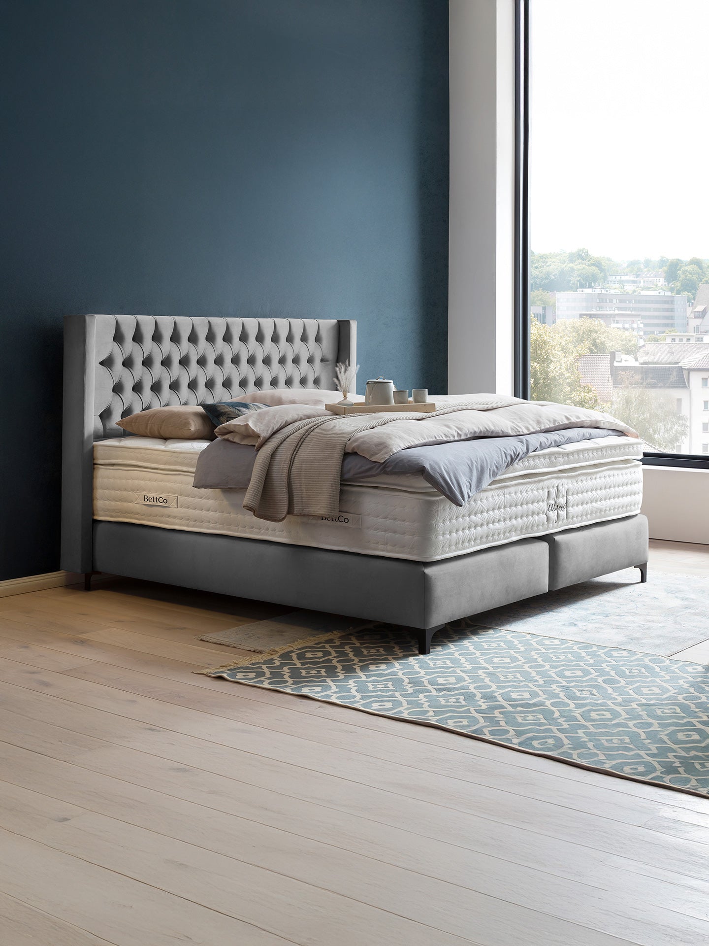 Velours Boxspringbett Grau FLORIDA