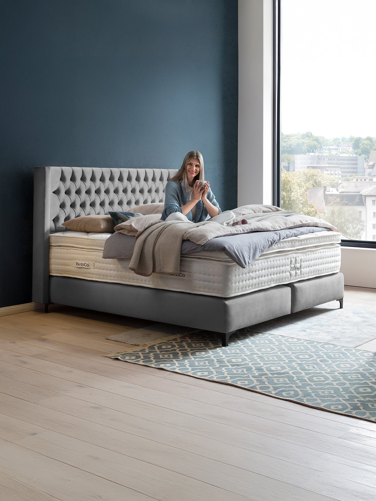 Velours Boxspringbett Grau FLORIDA