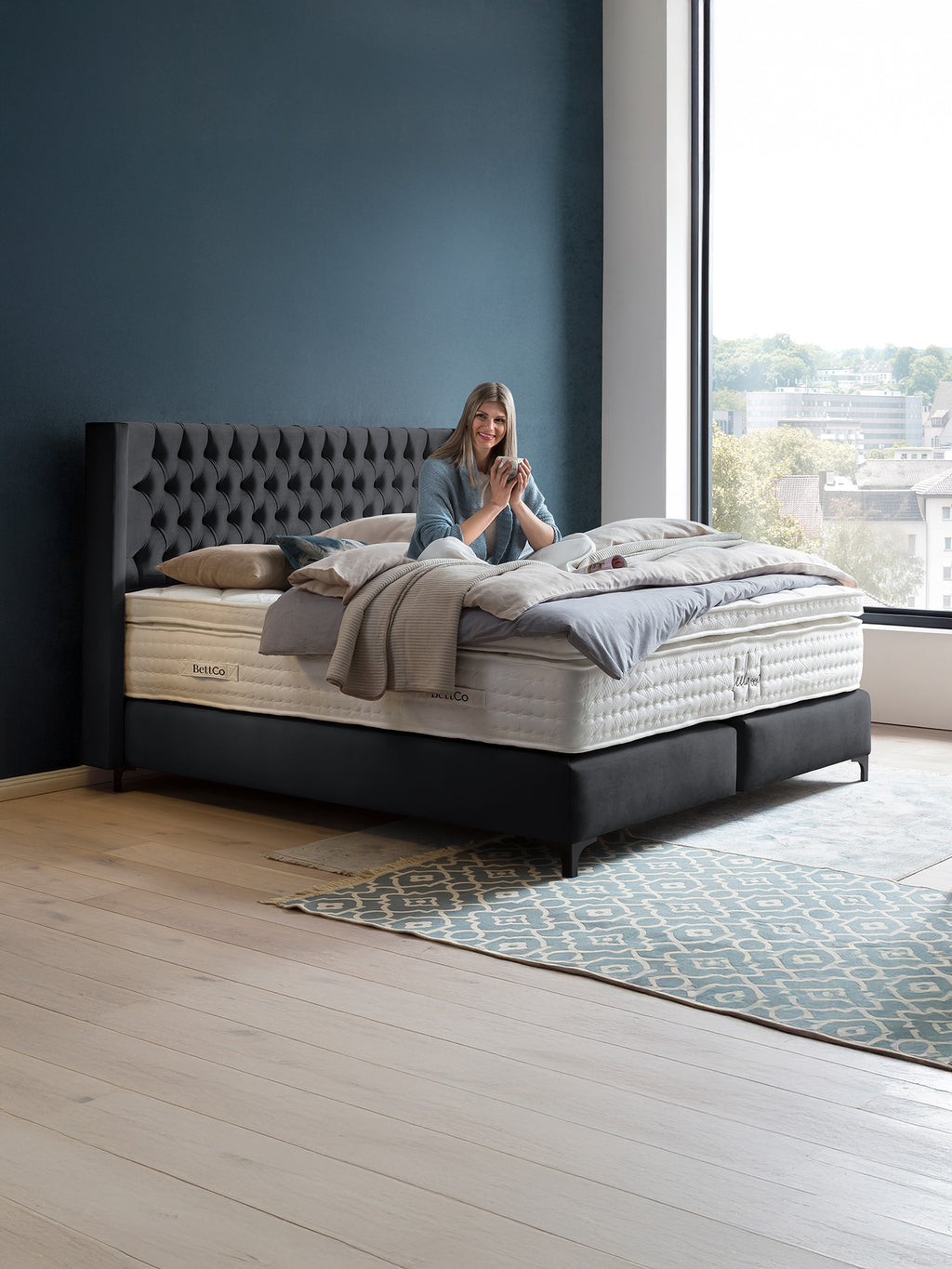 Velours Boxspringbett Schwarz FLORIDA