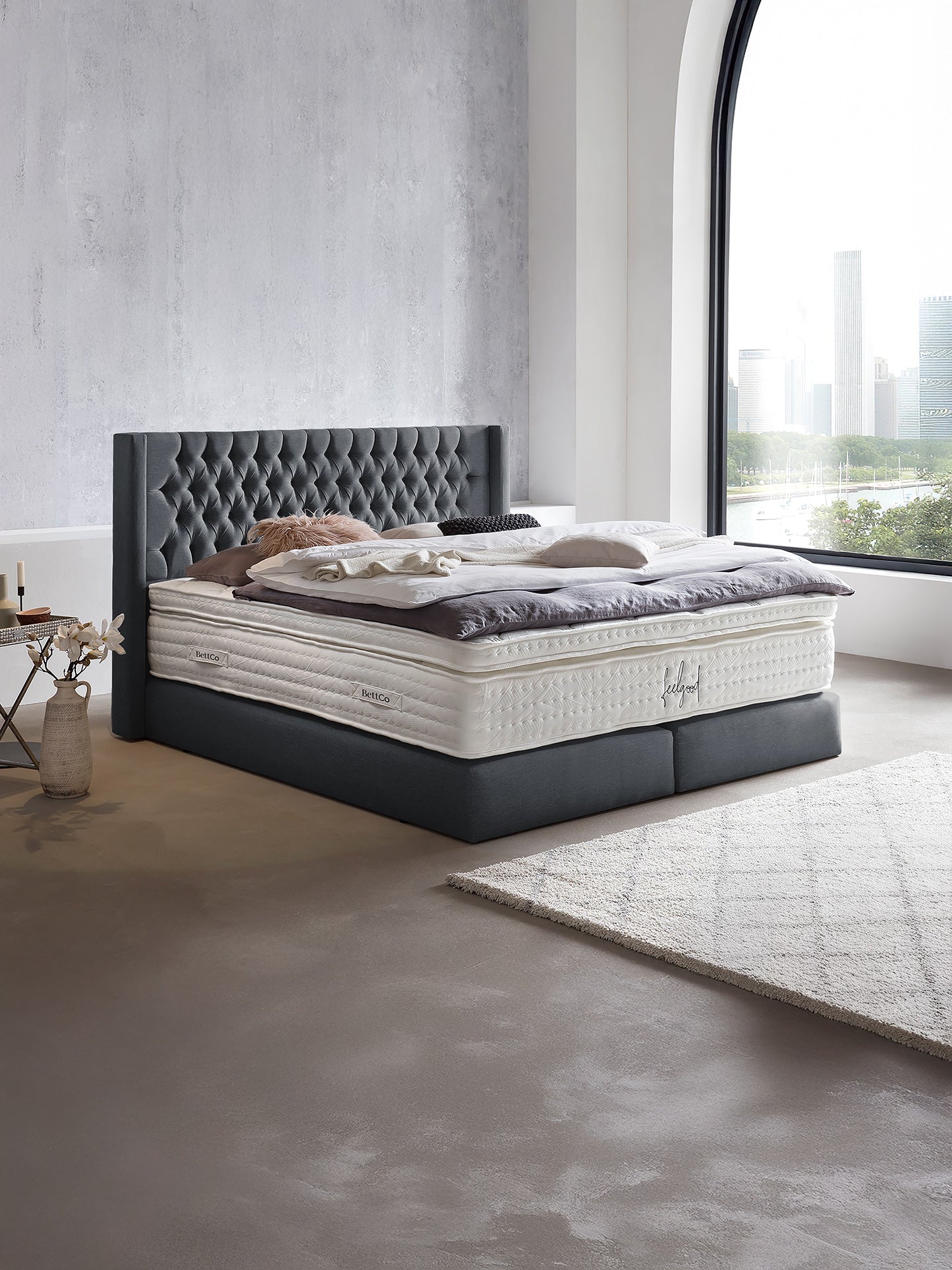 Webstoff Boxspringbett Anthrazit FLORIDA