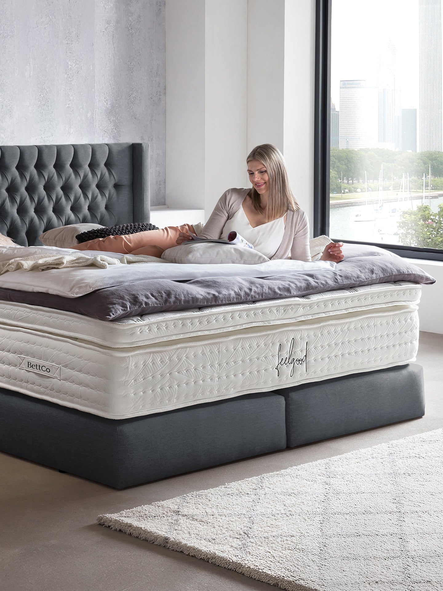 Webstoff Boxspringbett Anthrazit FLORIDA