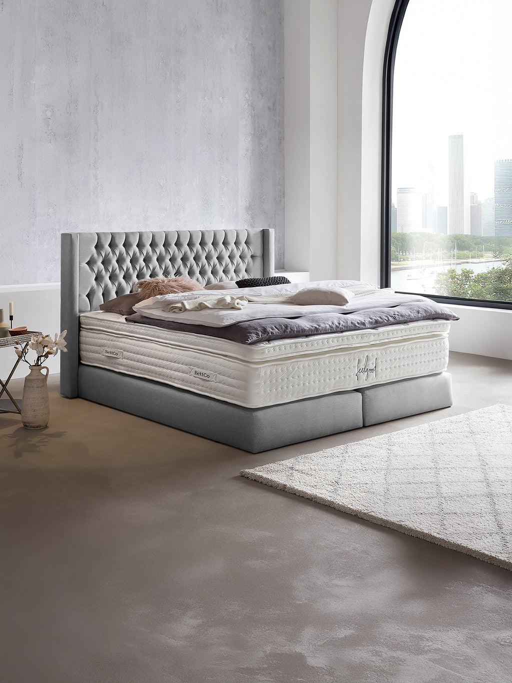 Webstoff Boxspringbett Hellgrau FLORIDA