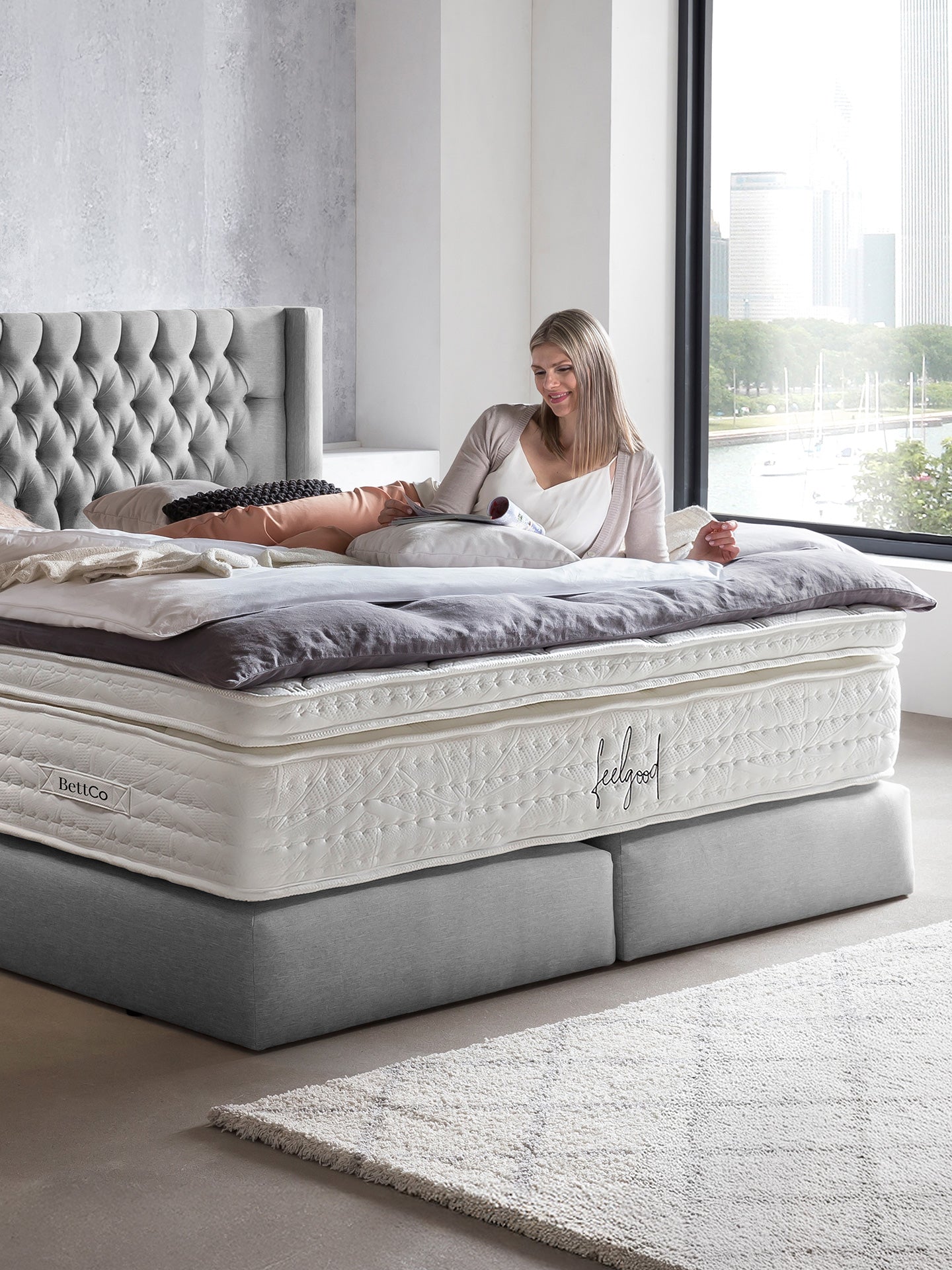 Webstoff Boxspringbett Hellgrau FLORIDA