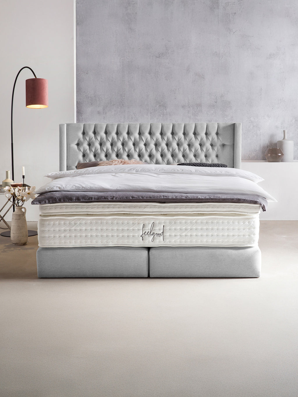 Webstoff Boxspringbett Hellgrau FLORIDA