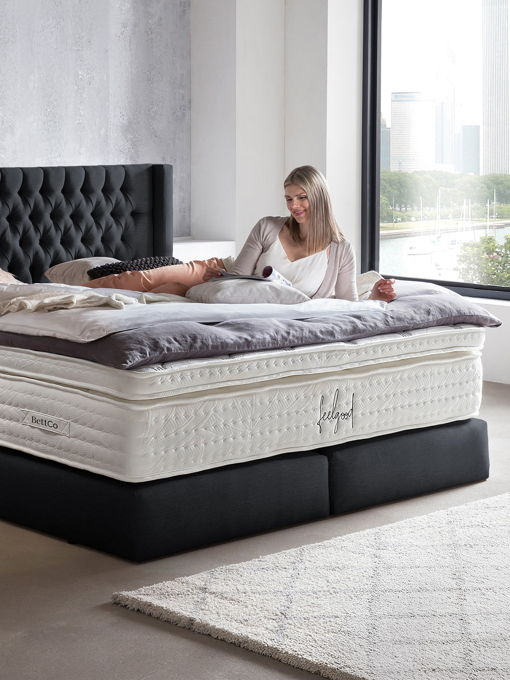 Webstoff Boxspringbett Schwarz FLORIDA