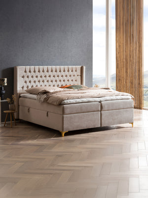 Samt Boxspringbett mit Stauraum Beige FLORIDA