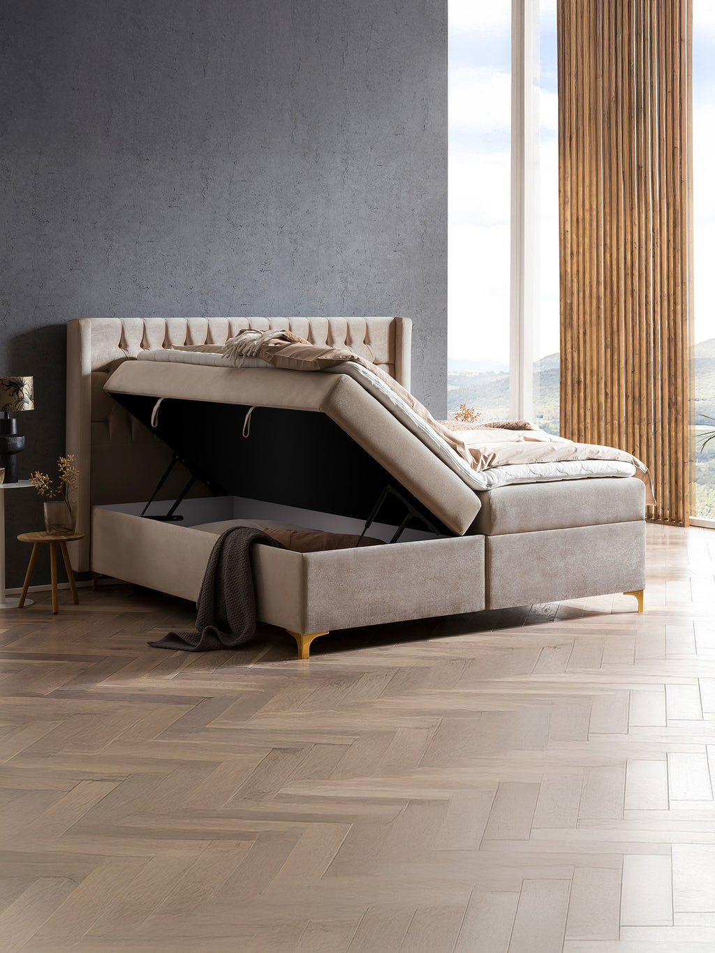 Samt Boxspringbett mit Stauraum Beige FLORIDA