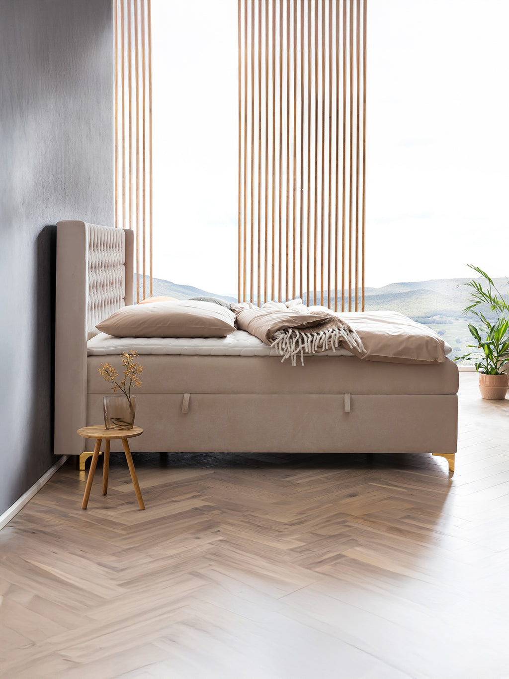 Samt Boxspringbett mit Stauraum Beige FLORIDA