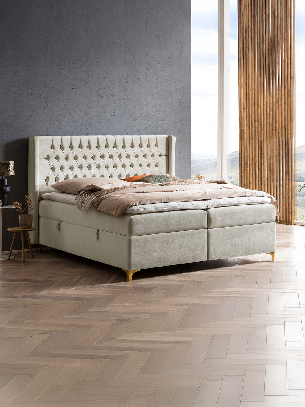 Samt Boxspringbett mit Stauraum Creme FLORIDA