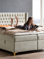 Samt Boxspringbett mit Stauraum Creme FLORIDA