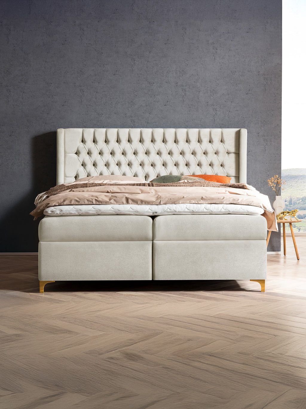 Samt Boxspringbett mit Stauraum Creme FLORIDA