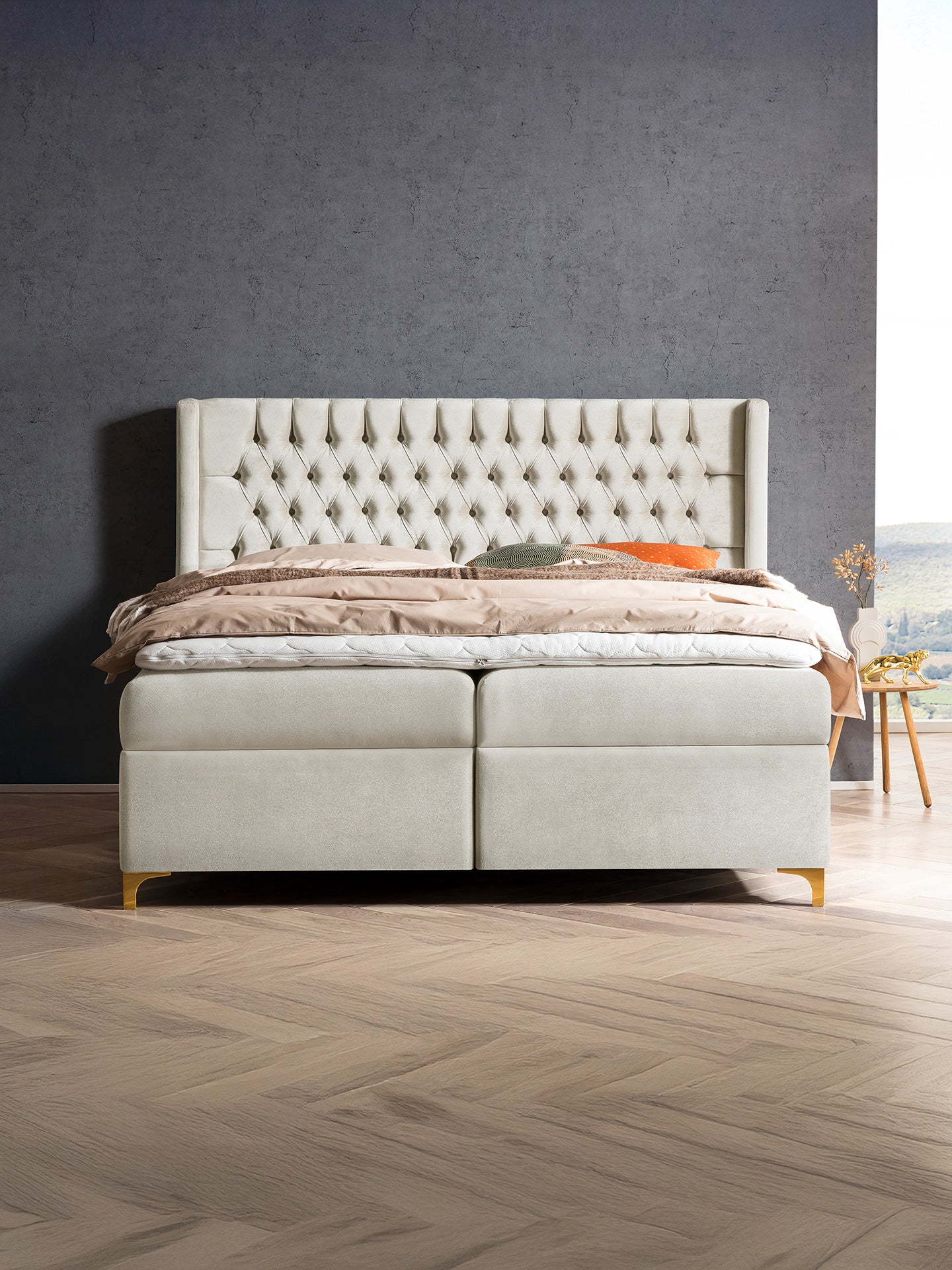 Samt Boxspringbett mit Stauraum Creme FLORIDA