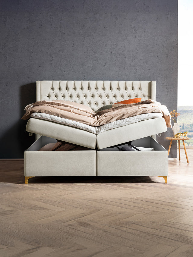 Samt Boxspringbett mit Stauraum Creme FLORIDA