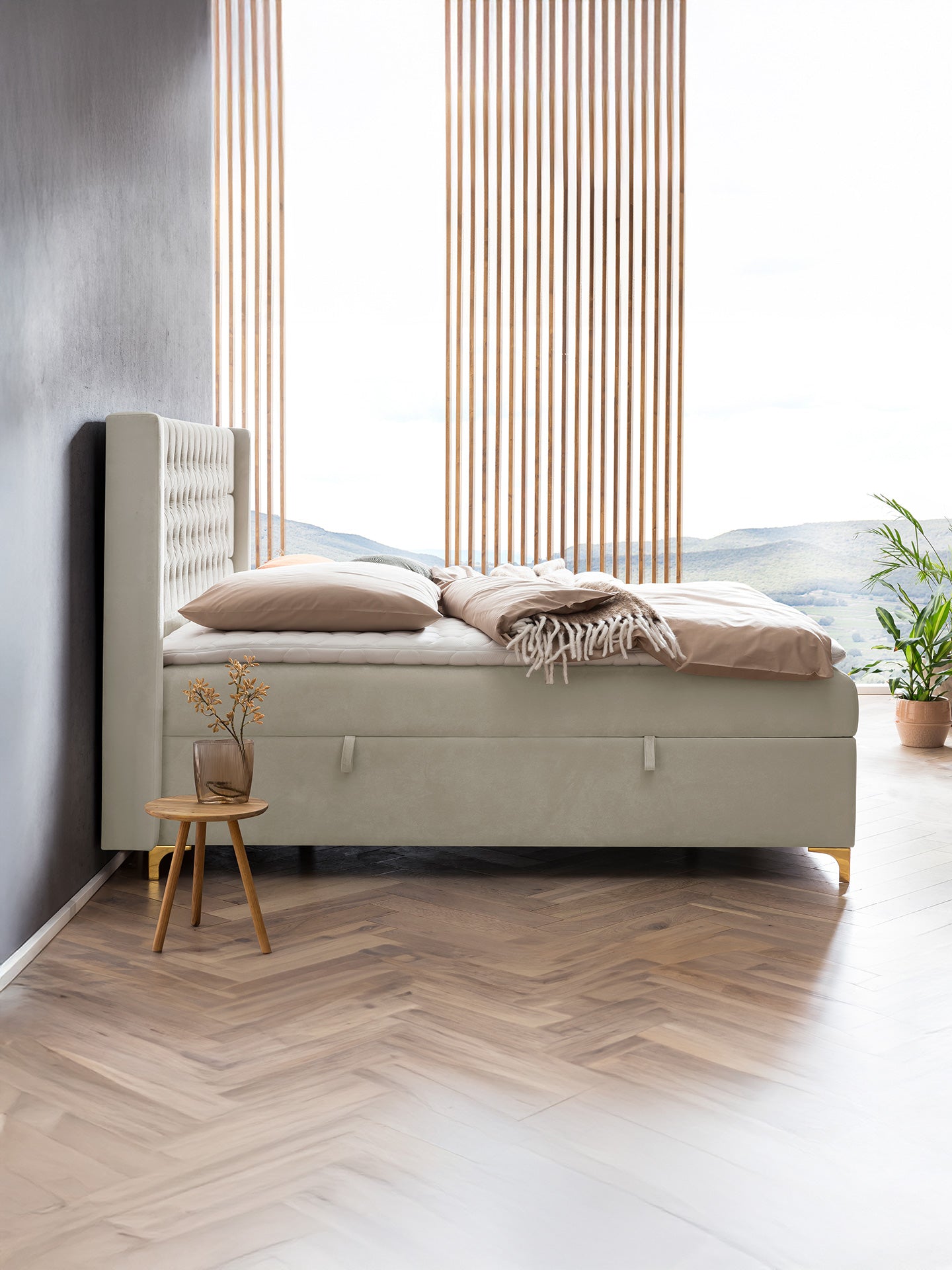 Samt Boxspringbett mit Stauraum Creme FLORIDA