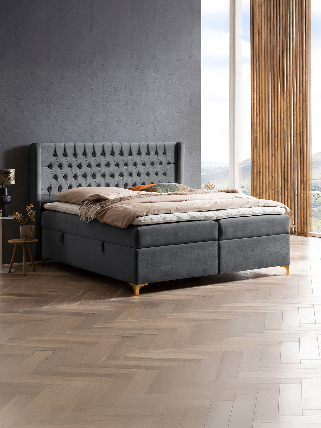 Samt Boxspringbett mit Stauraum Dunkelgrau FLORIDA