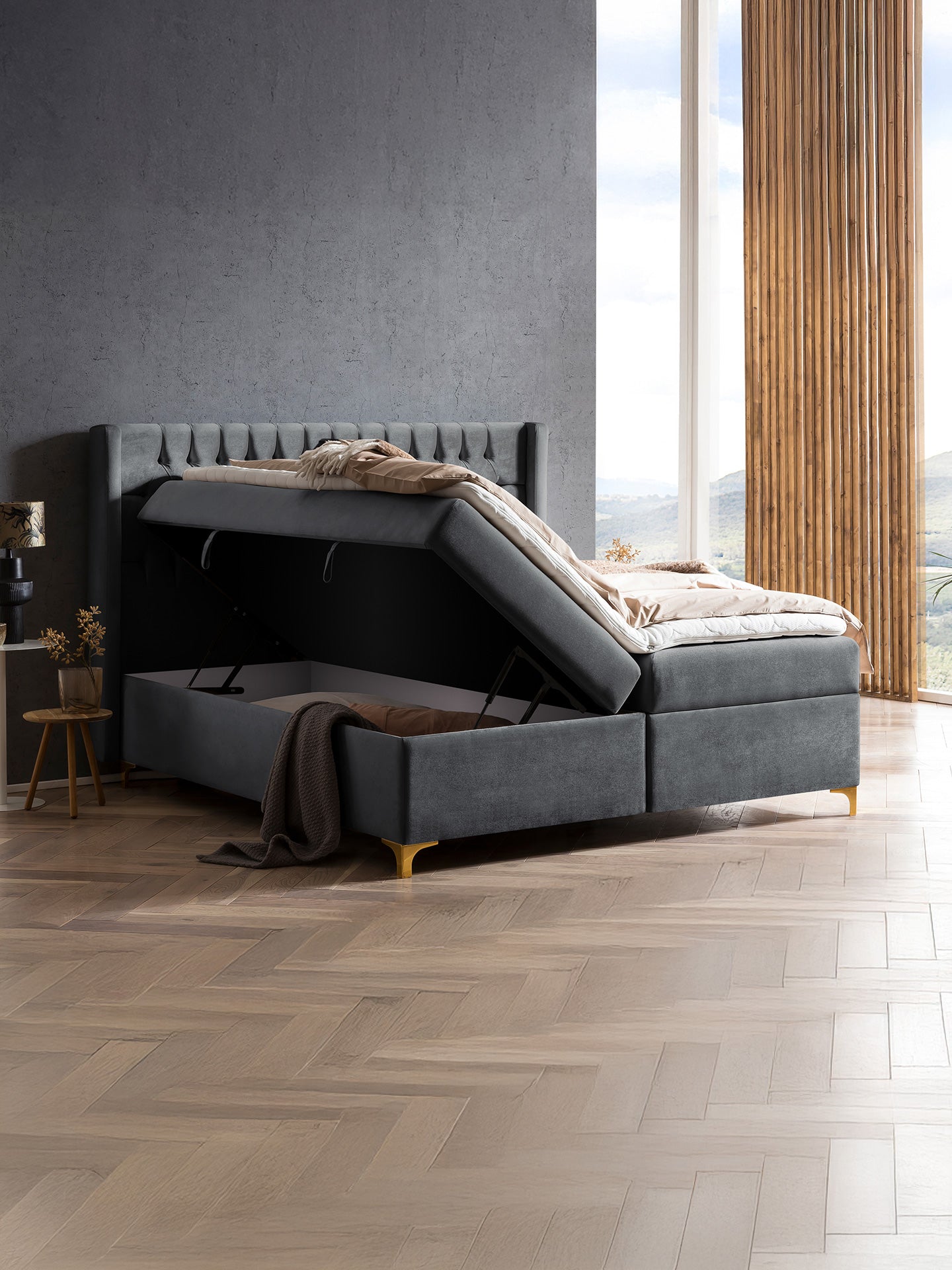 Samt Boxspringbett mit Stauraum Dunkelgrau FLORIDA