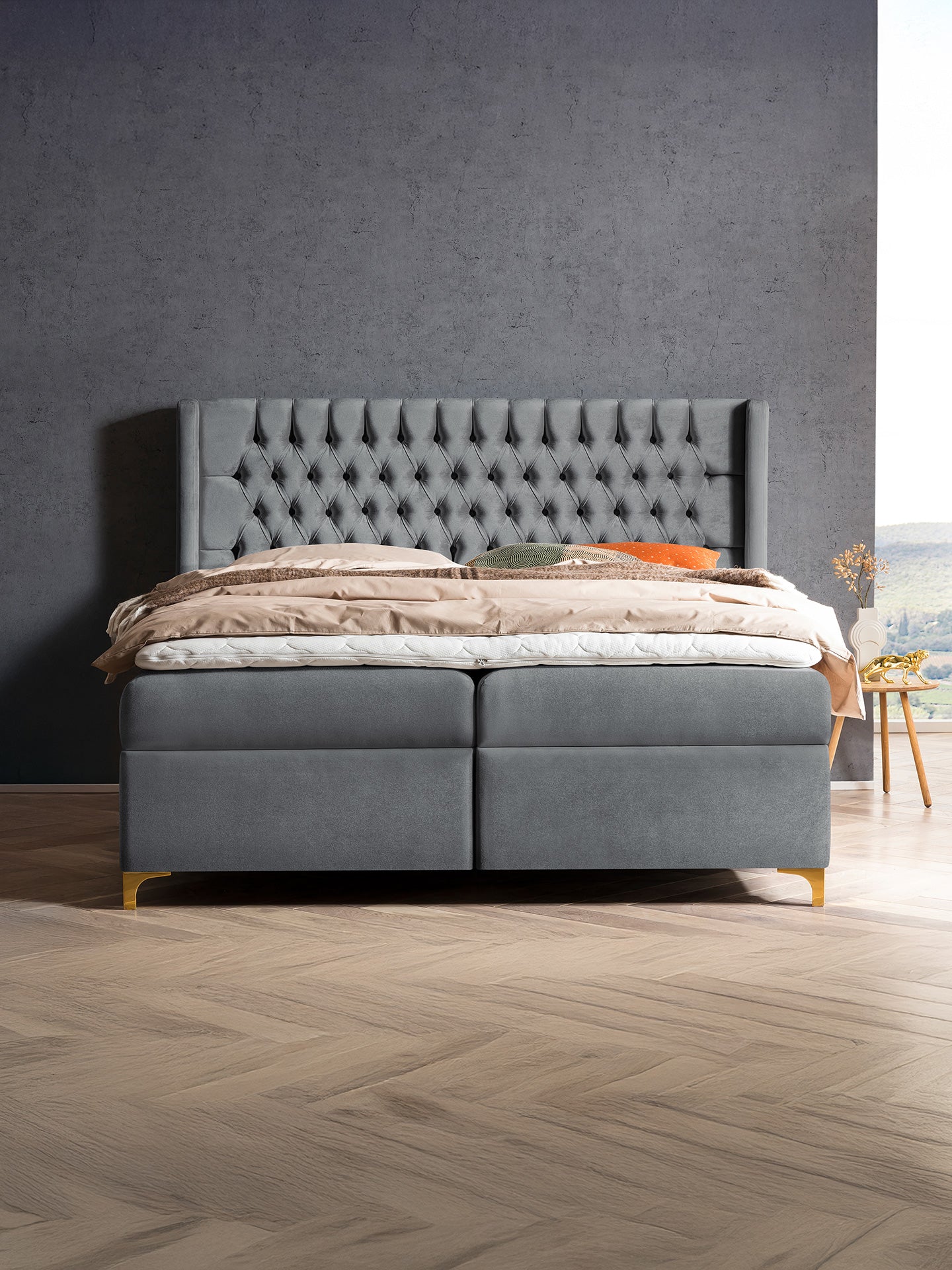 Samt Boxspringbett mit Stauraum Dunkelgrau FLORIDA