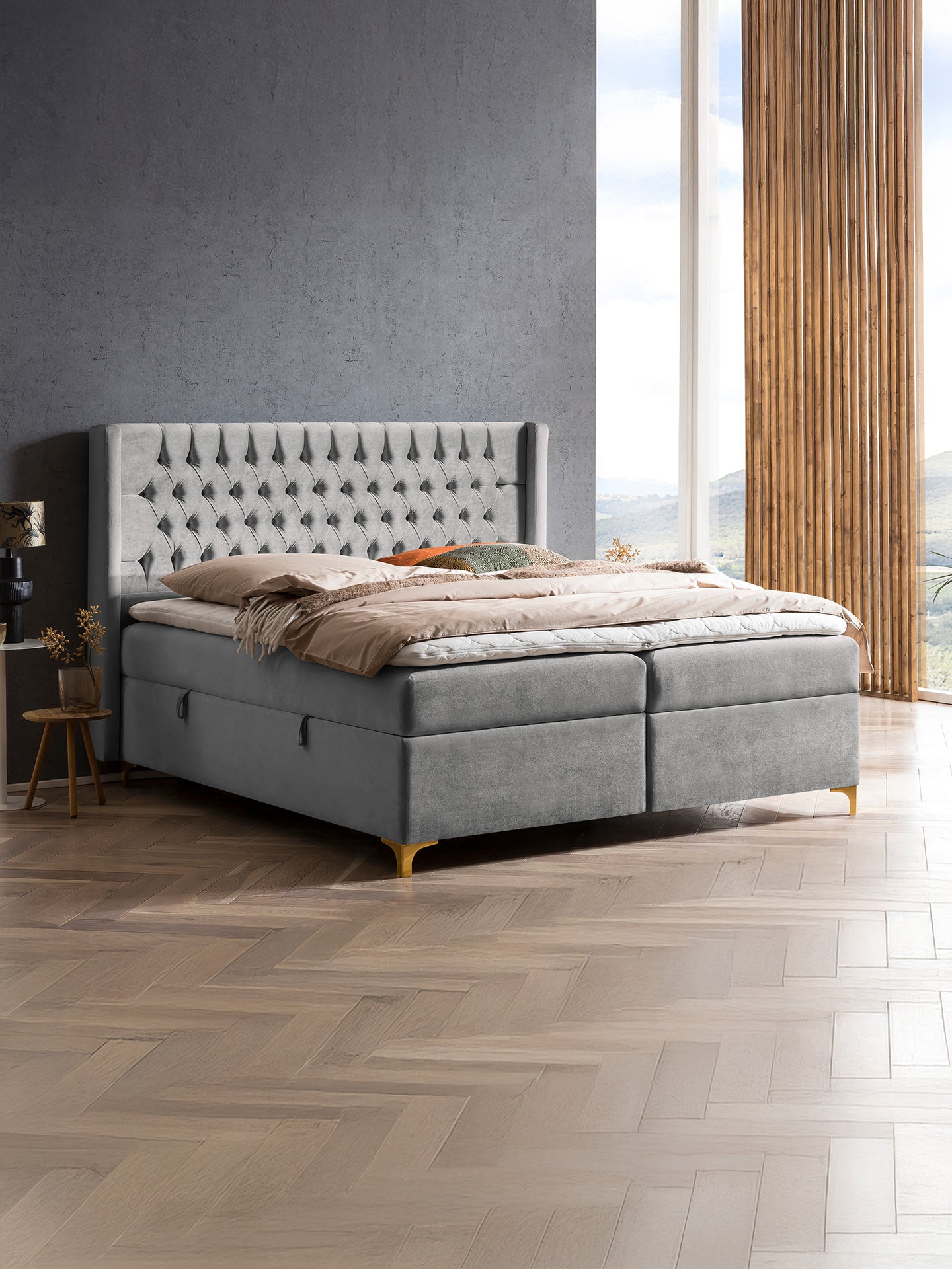 Samt Boxspringbett mit Stauraum Grau FLORIDA