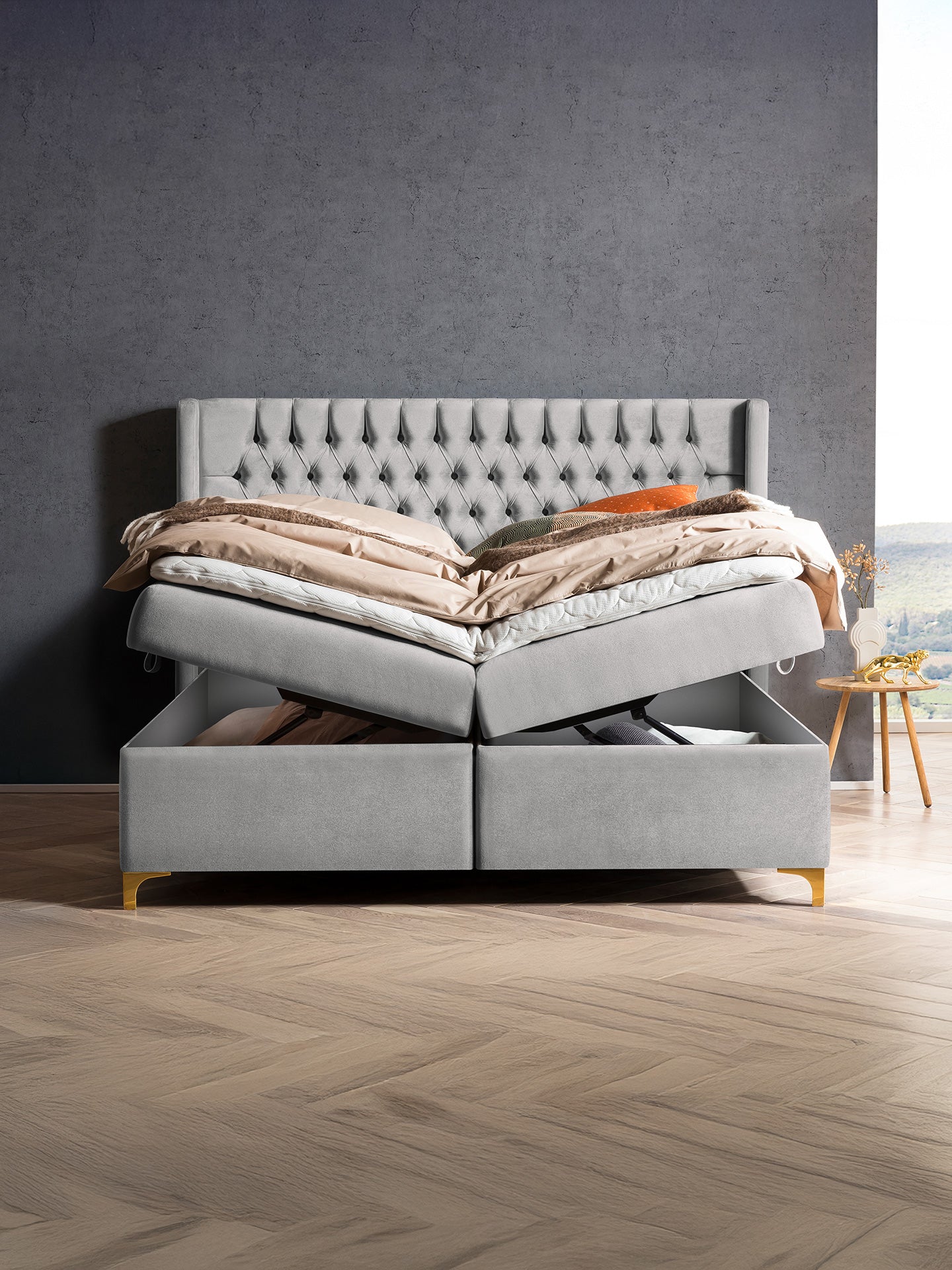 Samt Boxspringbett mit Stauraum Grau FLORIDA