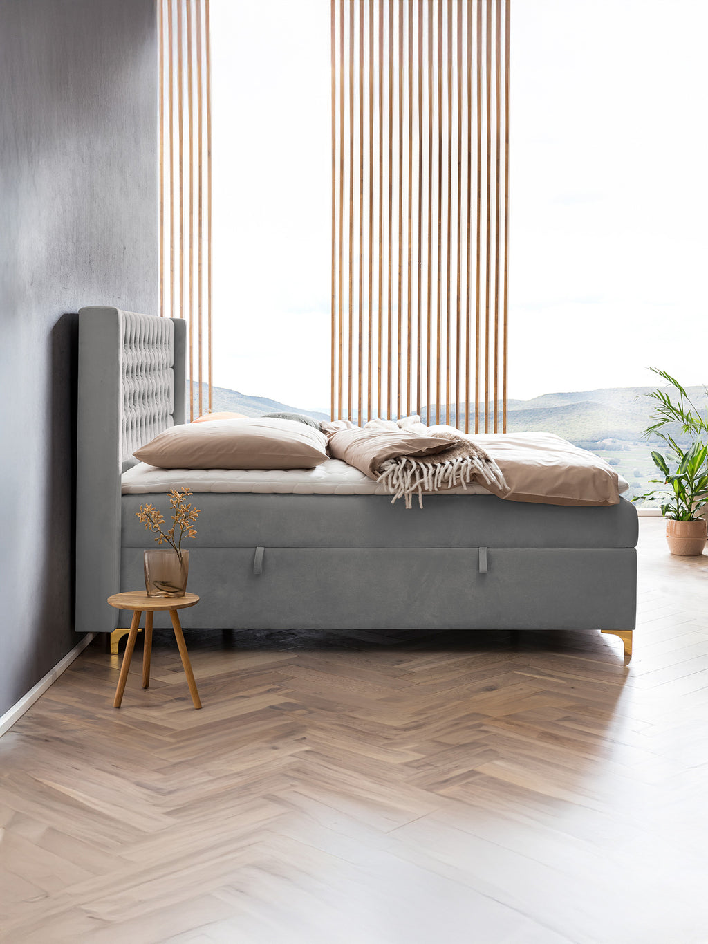 Samt Boxspringbett mit Stauraum Grau FLORIDA