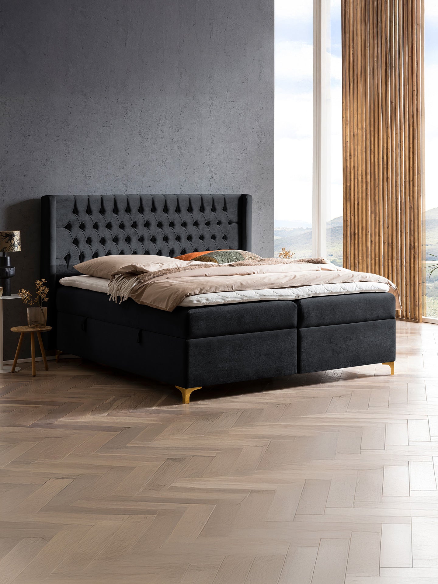 Samt Boxspringbett mit Stauraum Schwarz FLORIDA