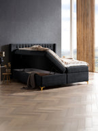 Samt Boxspringbett mit Stauraum Schwarz FLORIDA