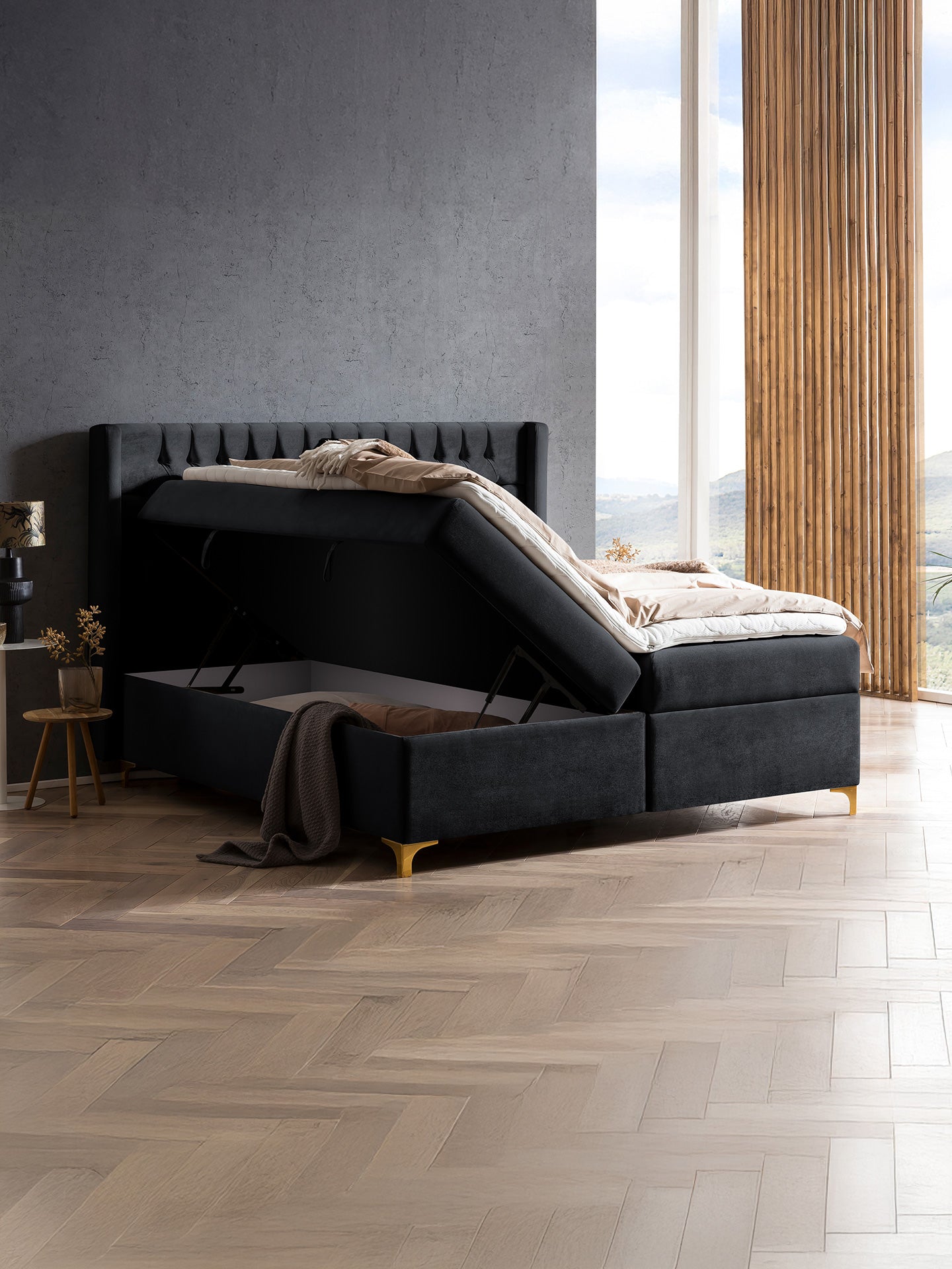 Samt Boxspringbett mit Stauraum Schwarz FLORIDA