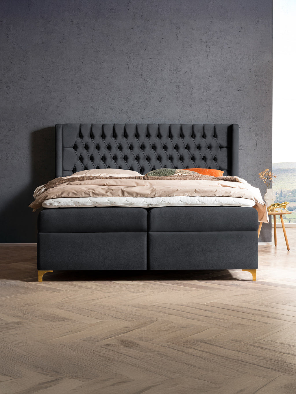 Samt Boxspringbett mit Stauraum Schwarz FLORIDA