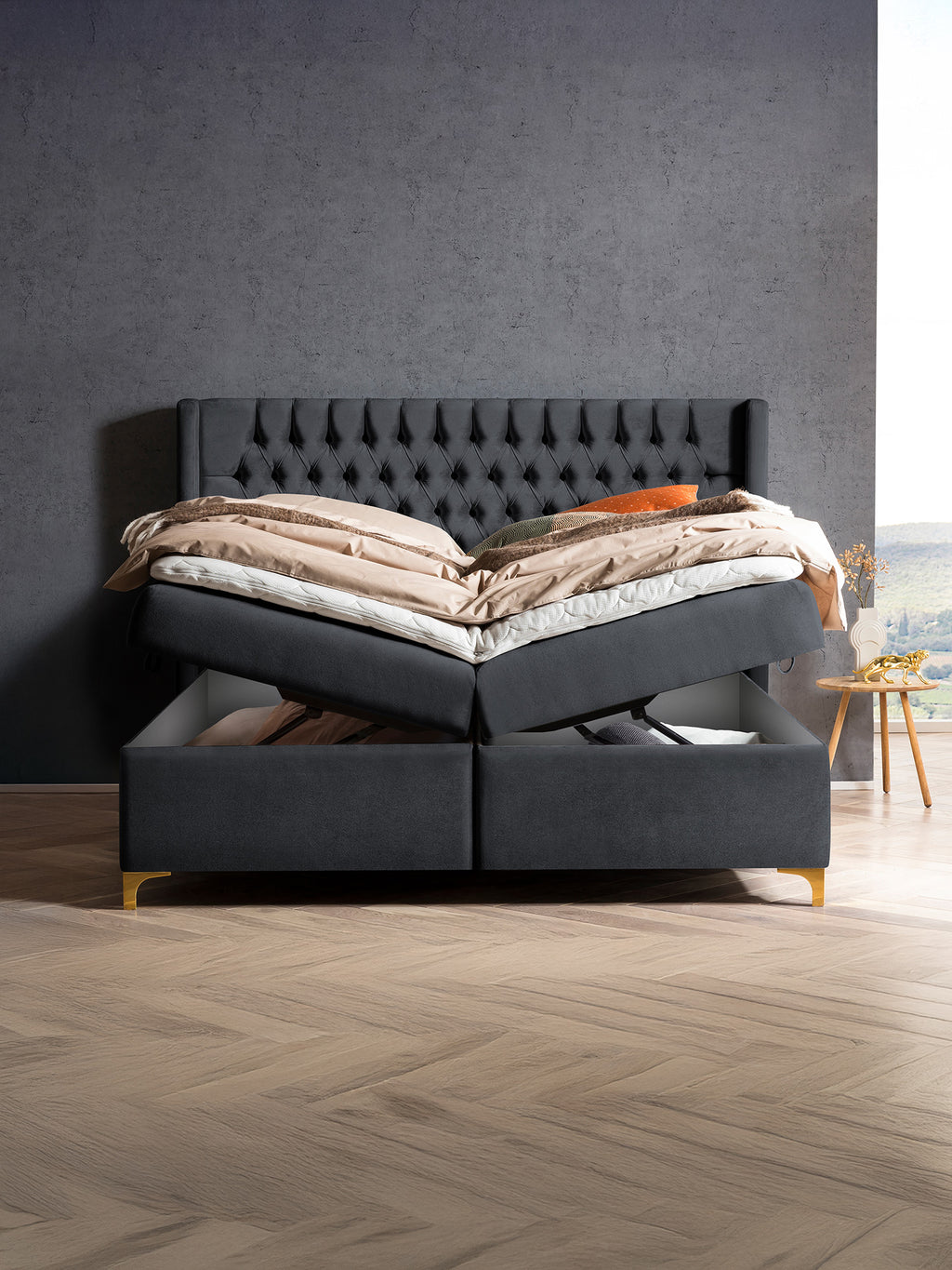 Samt Boxspringbett mit Stauraum Schwarz FLORIDA