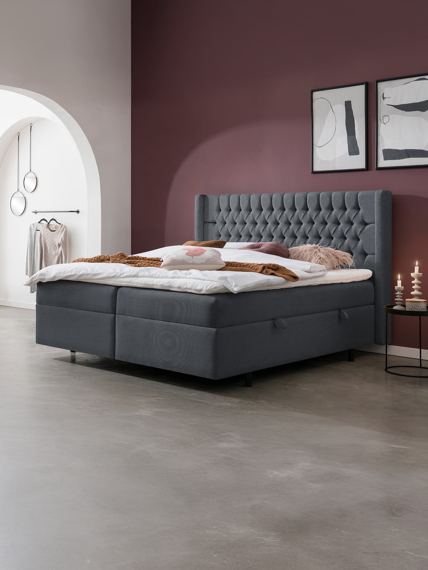 Webstoff Boxspringbett mit Stauraum Anthrazit FLORIDA