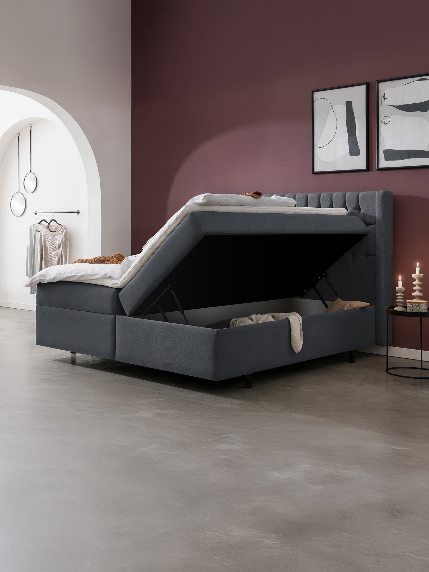 Webstoff Boxspringbett mit Stauraum Anthrazit FLORIDA