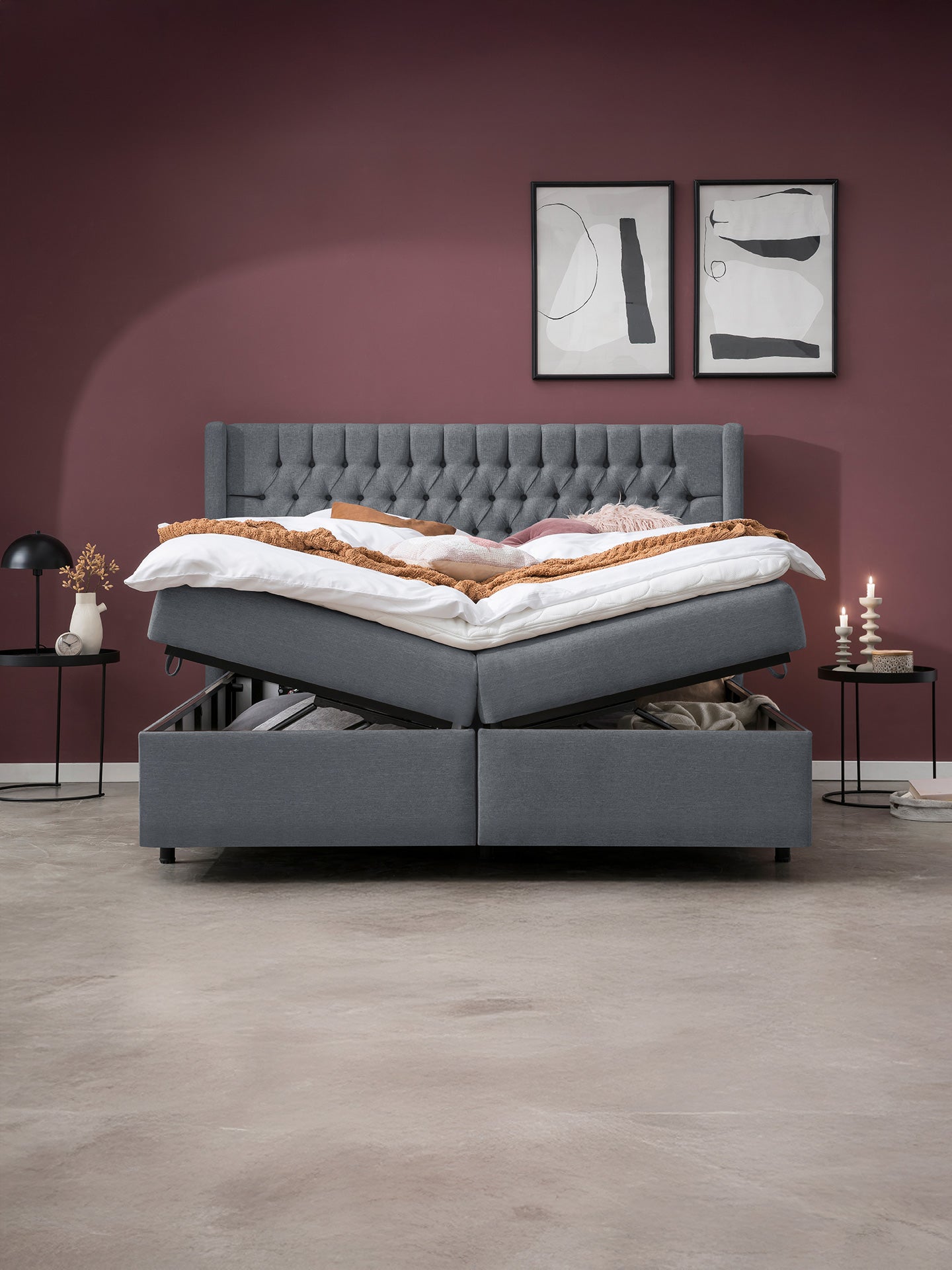 Webstoff Boxspringbett mit Stauraum Anthrazit FLORIDA