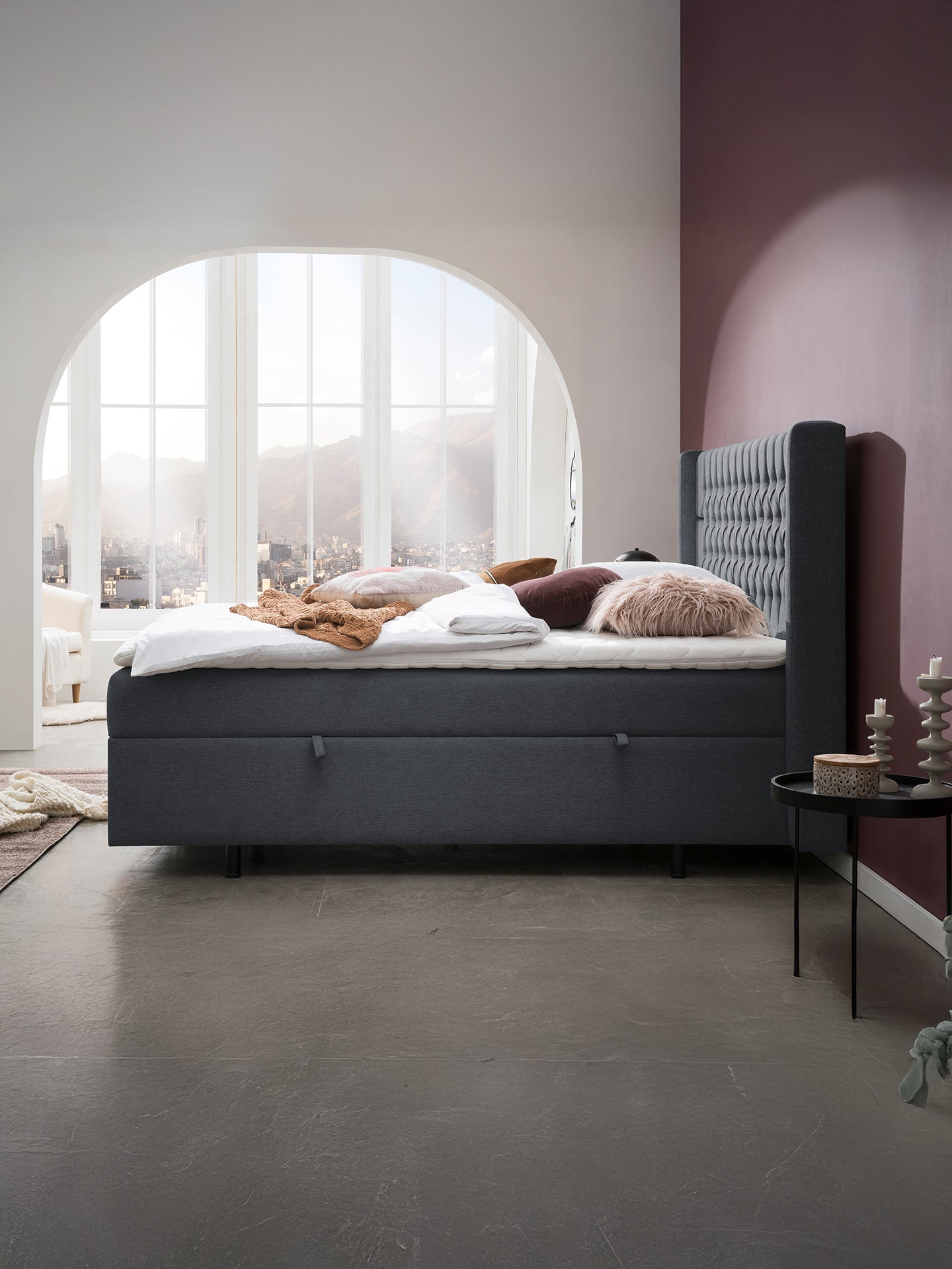 Webstoff Boxspringbett mit Stauraum Anthrazit FLORIDA