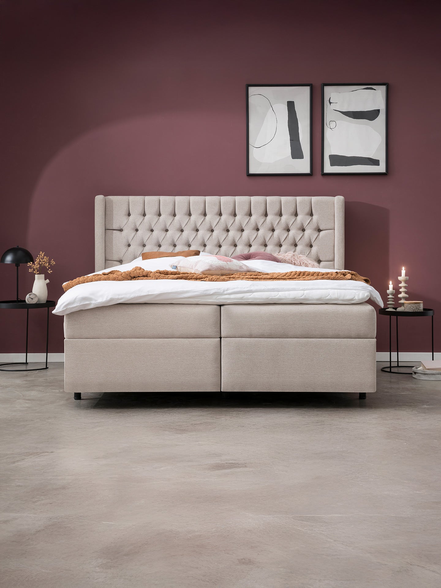 Webstoff Boxspringbett mit Stauraum Beige FLORIDA